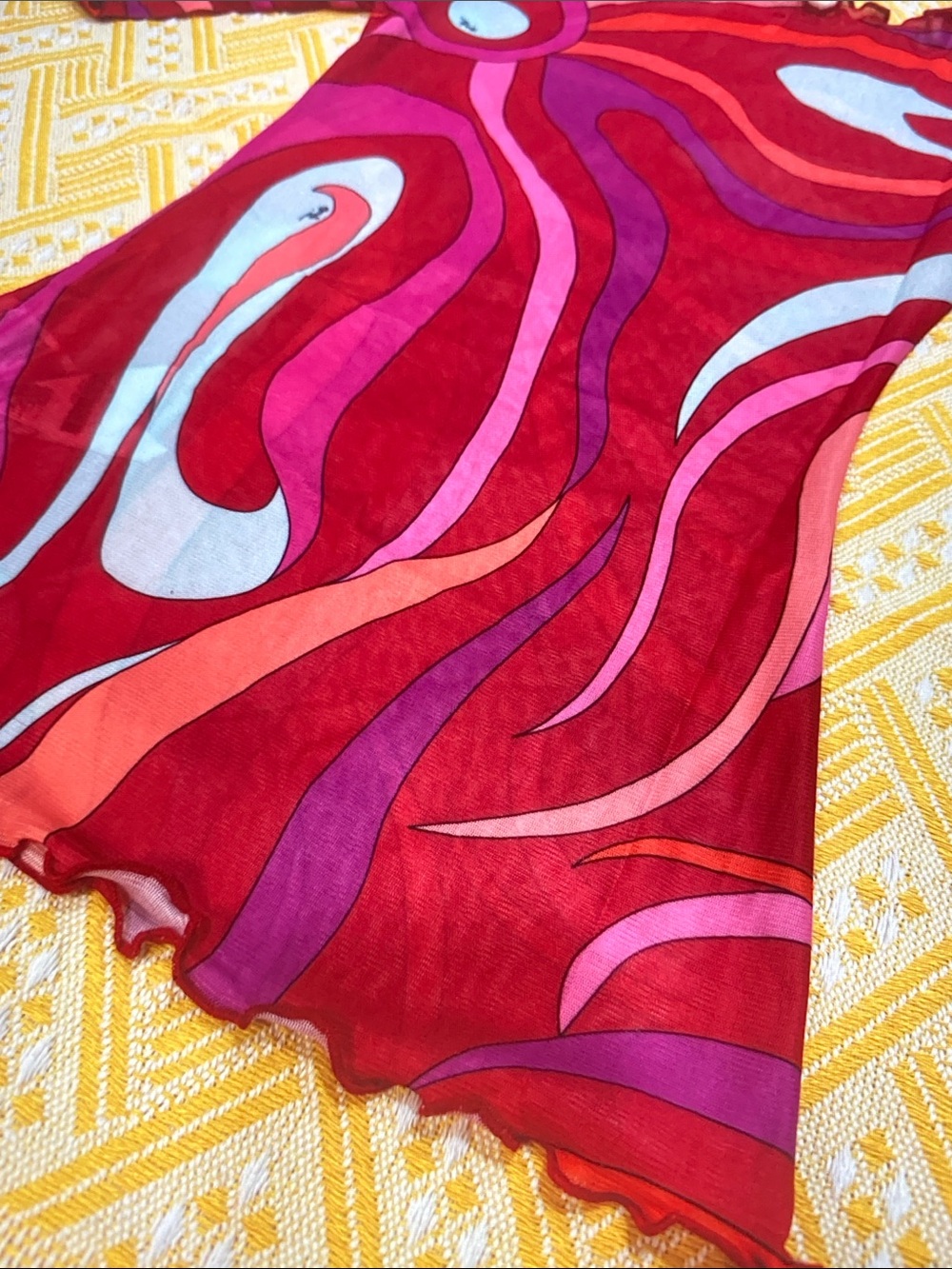 -Inspired Red Swirl Long-Sleeve Mesh Top - Picture 9 of 10